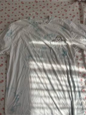 Ripndip White Tee with Light Blue Tie-Dye and Angel Cat Pocket Graphic